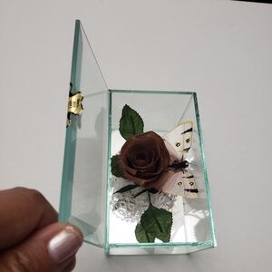 Preserved Rose Glass Display Box Decorative Keepsake Home Decor Brown Floral